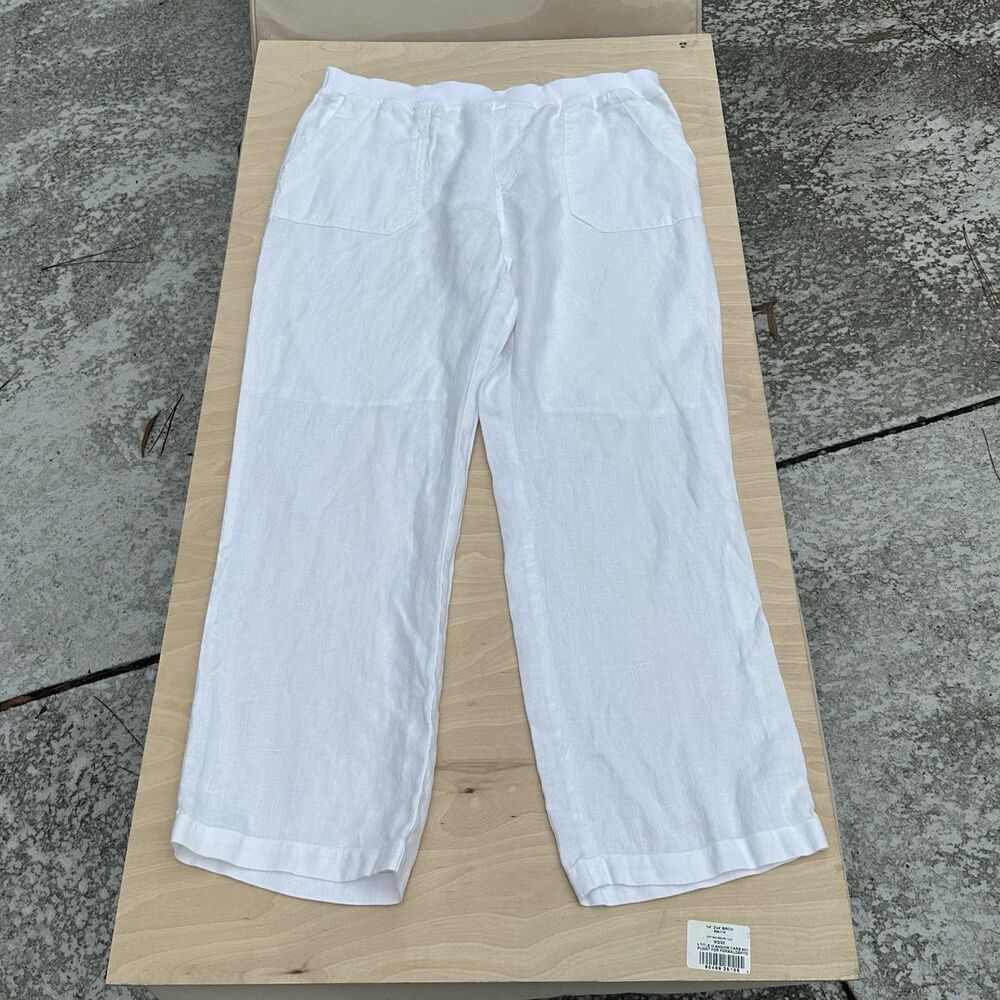 Coldwater Creek women size 14 white 100% linen wide leg pull on lined pants